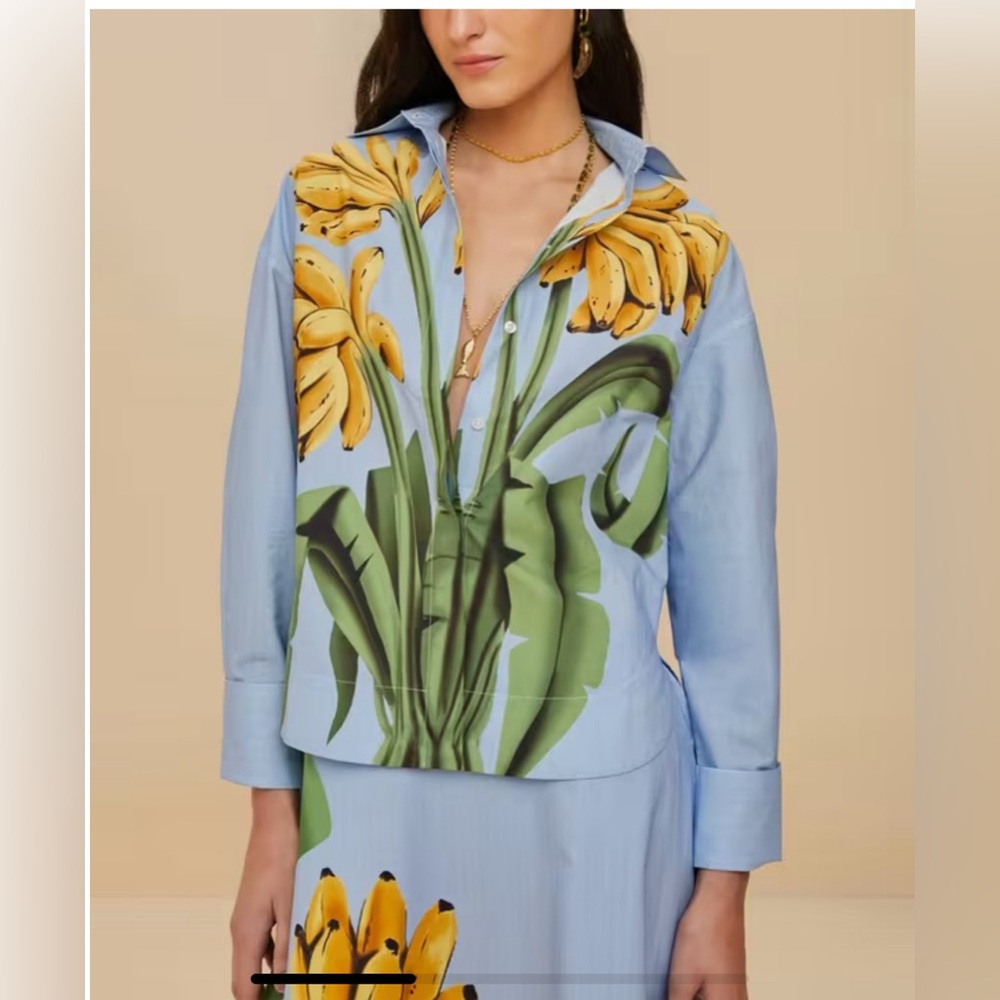 farm rio Blue Banana Cocina Striped Shirt